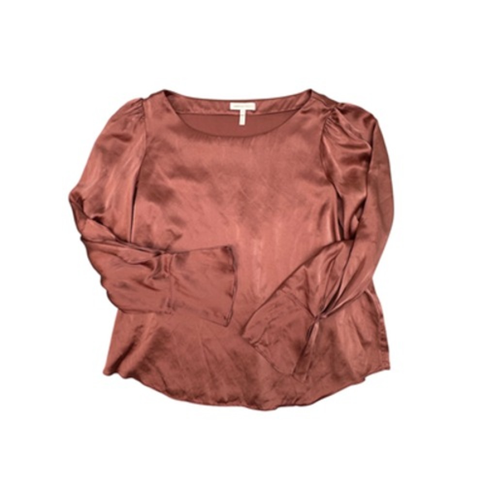Rebecca Taylor Blouse Womens 8 Pink Silk Satin Bell Sleeve Scoop Neck Top